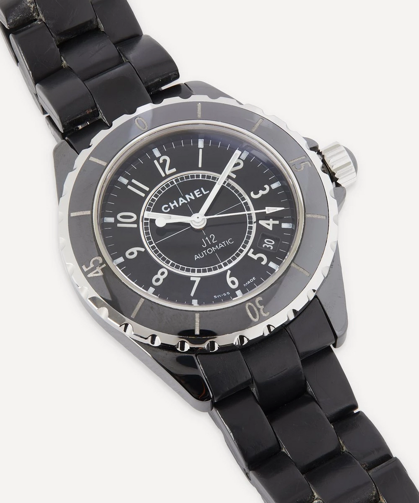 1990s Chanel J12 Black Ceramic and White Metal Watch - De L'Époque