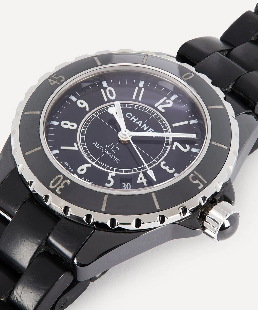 1990s Chanel J12 Black Ceramic and White Metal Watch - De L'Époque