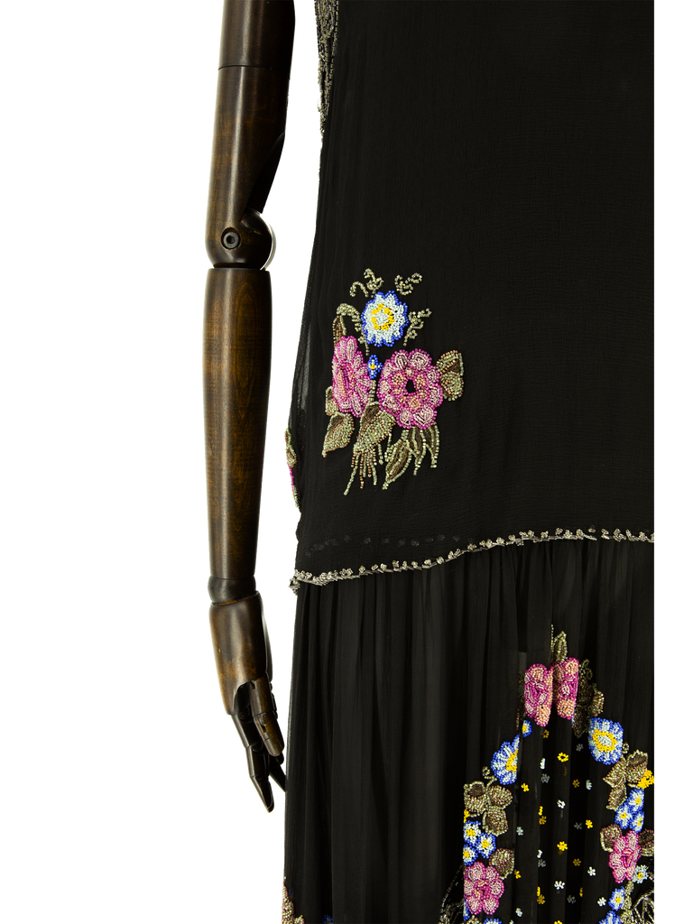1920s Black Beaded Flapper Dress - De L'Époque