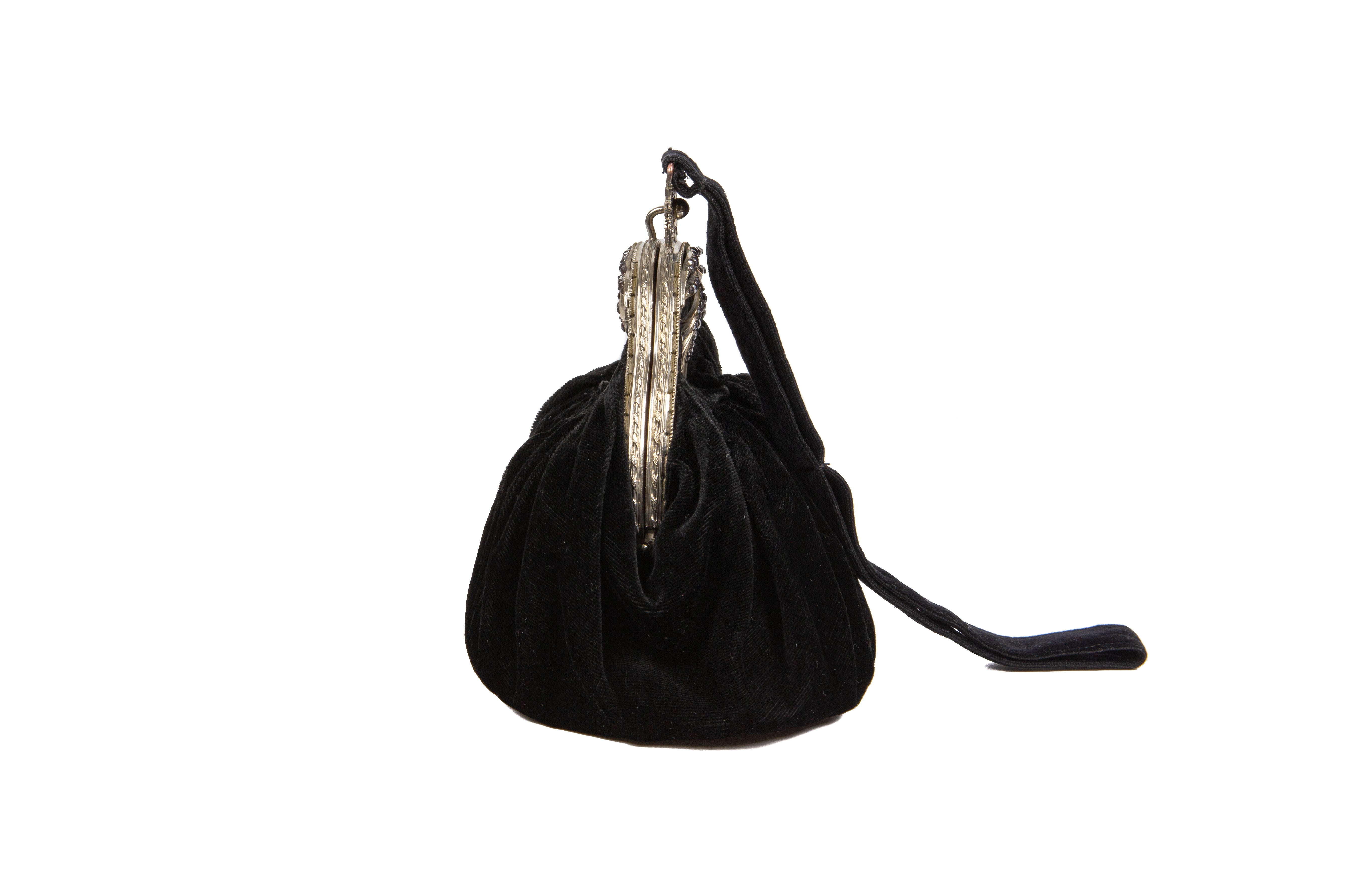 1930s Couture Black Velvet Handbag
