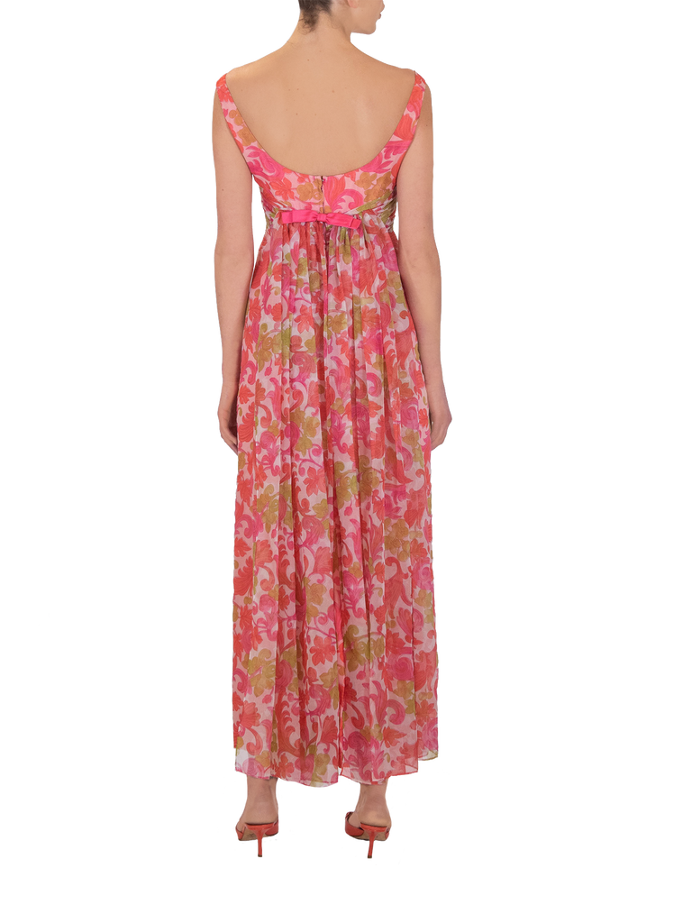 1960s Jean Allen London Psychedelic Floral Print Evening Dress - De L'Époque