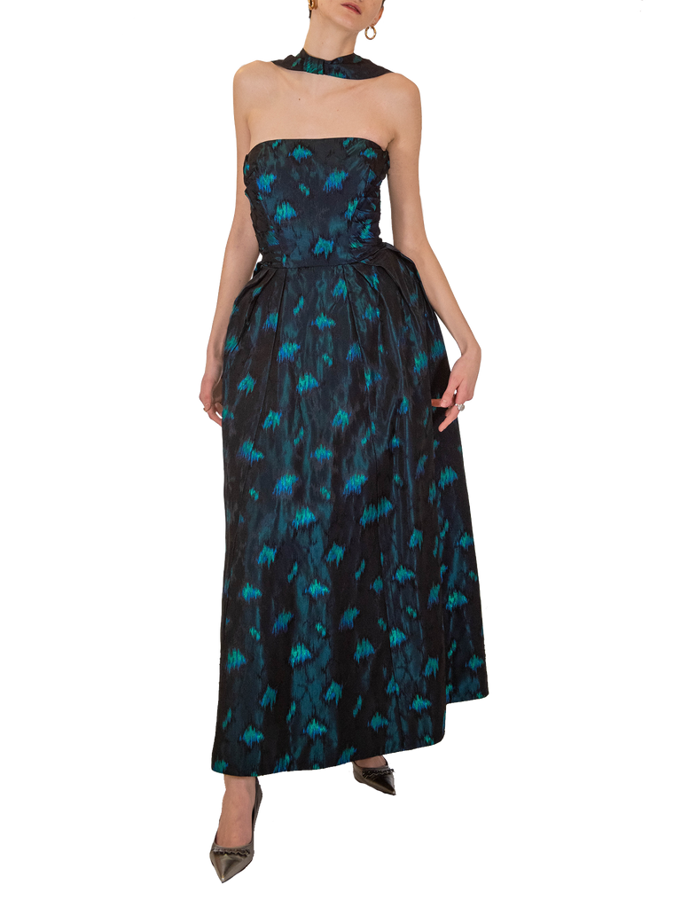 1950s Turquoise And Black Full Skirt Dress - De L'Époque