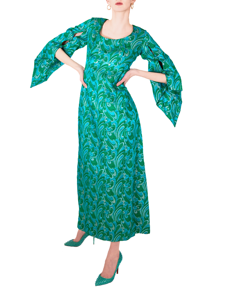 Frank Usher Turquoise Brocade Dress - De L'Époque