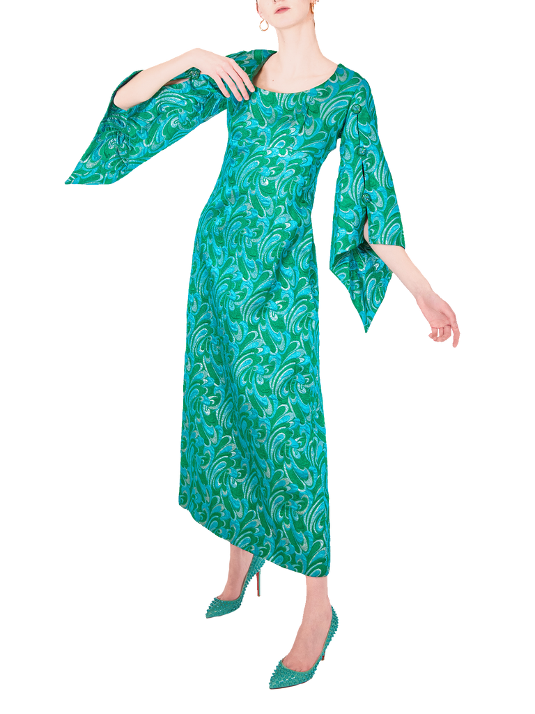 Frank Usher Turquoise Brocade Dress - De L'Époque