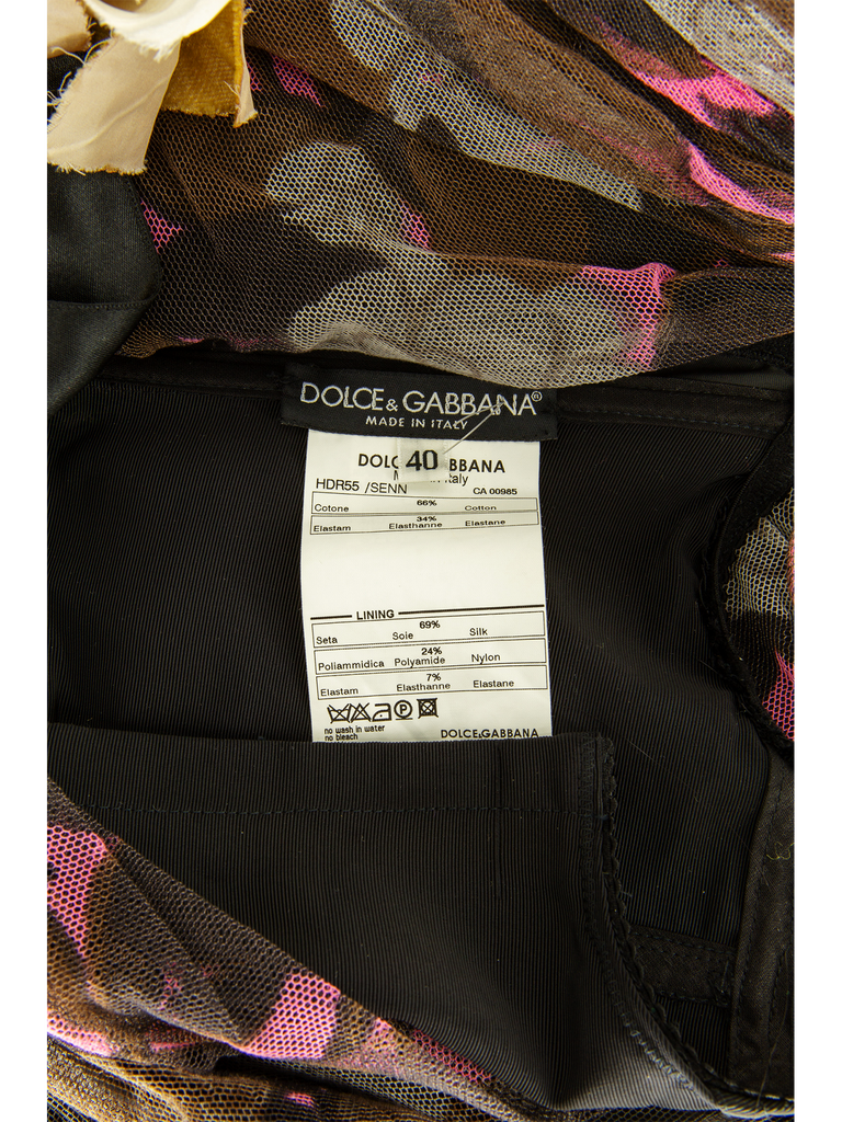 Dolce & Gabbana Spring 2004 Floral Tulle Ruched Dress - De L'Époque