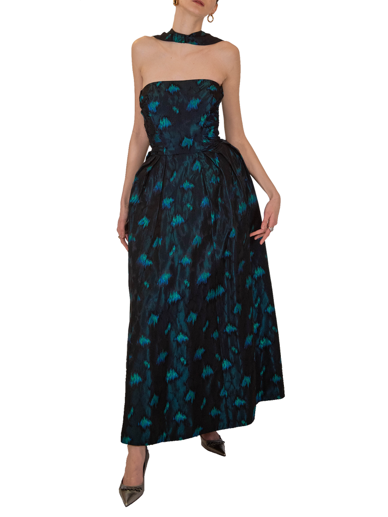 1950s Turquoise And Black Full Skirt Dress - De L'Époque
