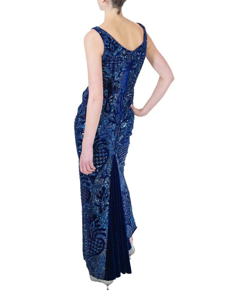 Navy Sequin Evening Dress - De L'Époque