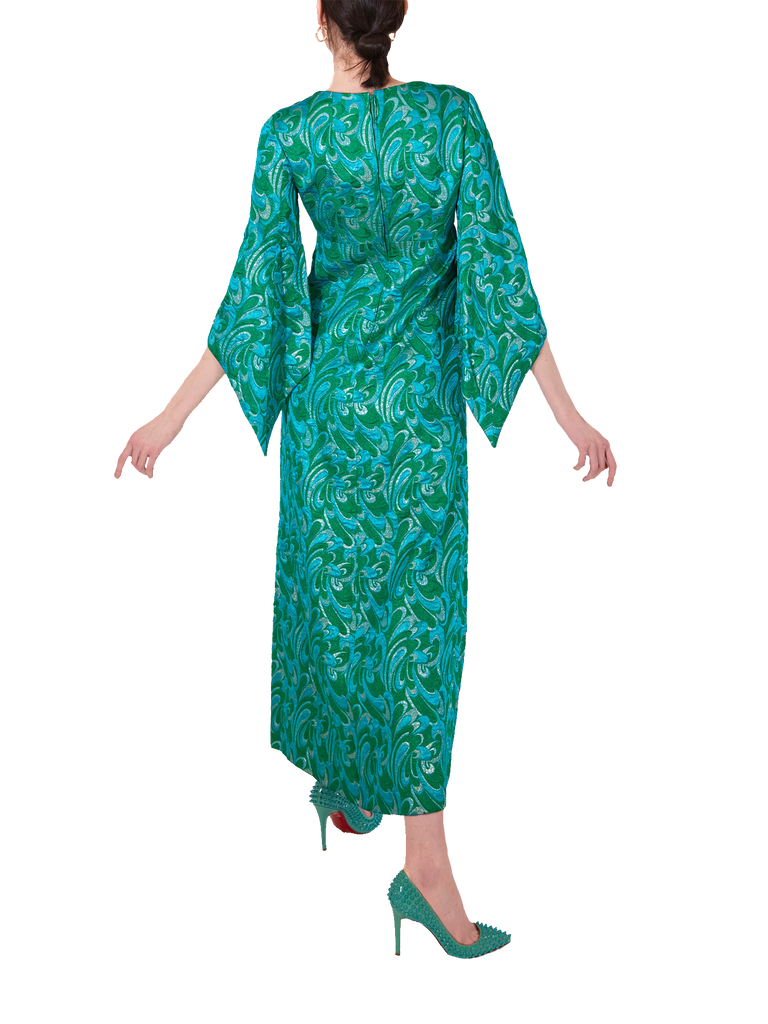 Frank Usher Turquoise Brocade Dress - De L'Époque