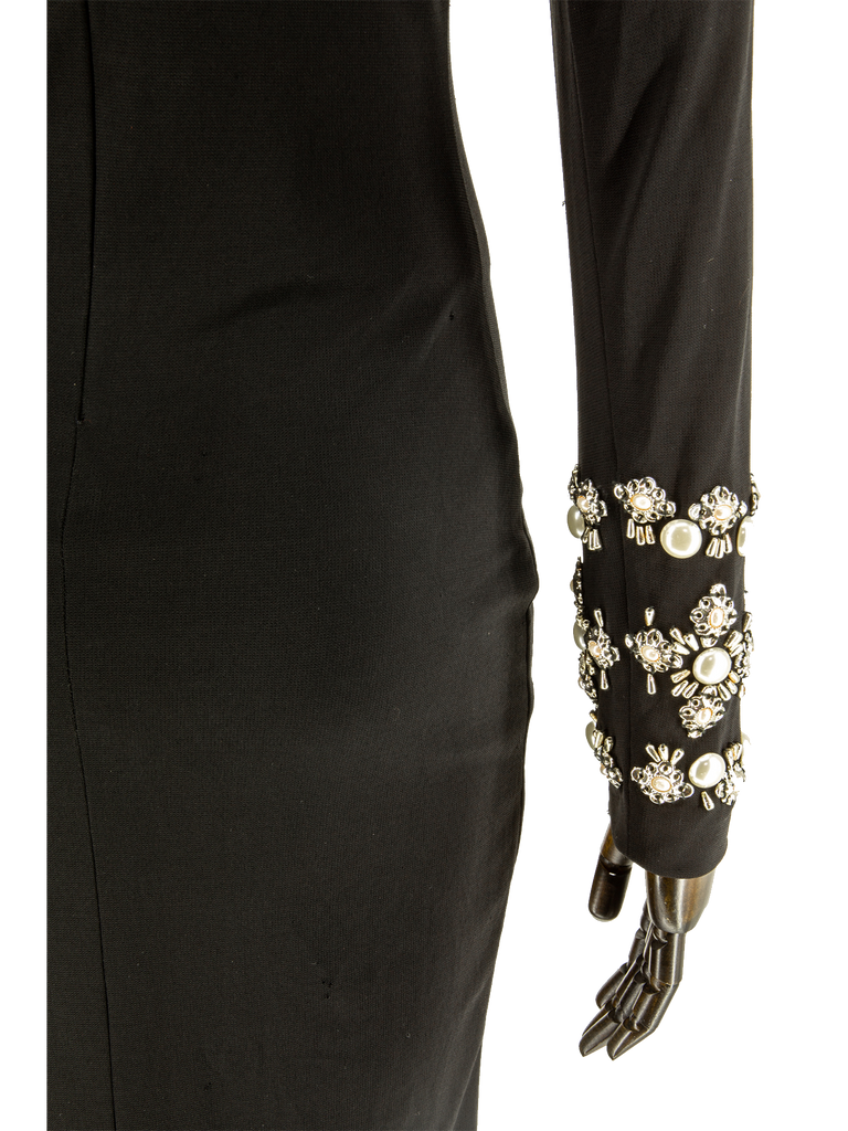 1970s Black Knit Dress With Beaded Sleeves - De L'Époque