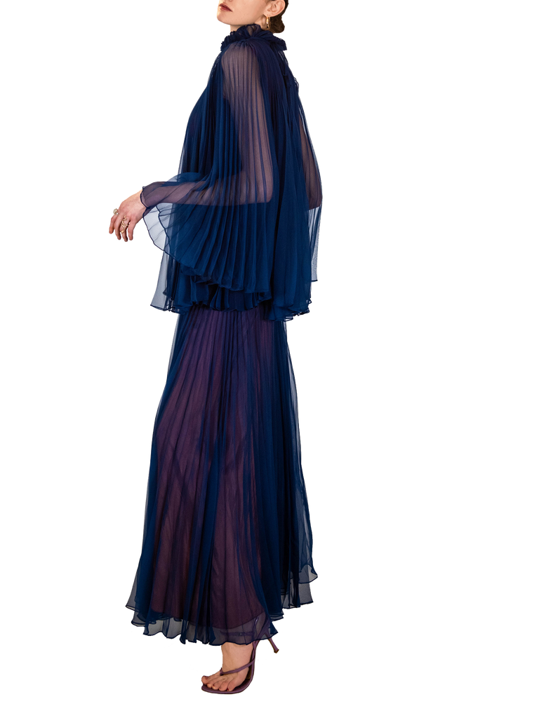 Jean Varon Blue / Purple Pleated Dress - De L'Époque