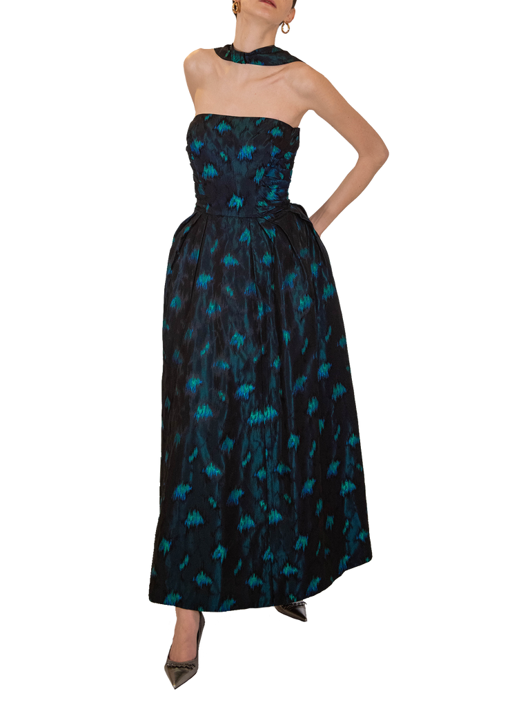 1950s Turquoise And Black Full Skirt Dress - De L'Époque