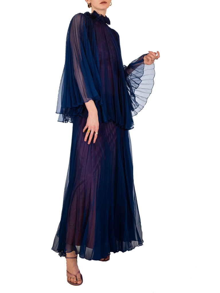 Jean Varon Blue / Purple Pleated Dress - De L'Époque