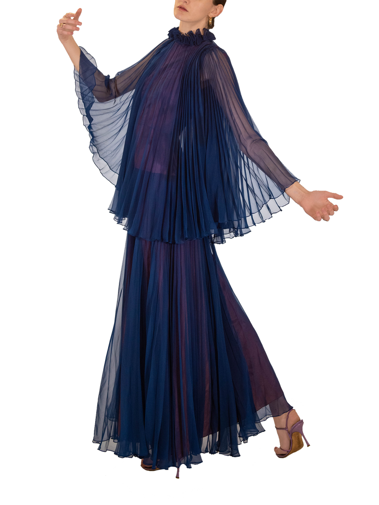 Jean Varon Blue / Purple Pleated Dress - De L'Époque