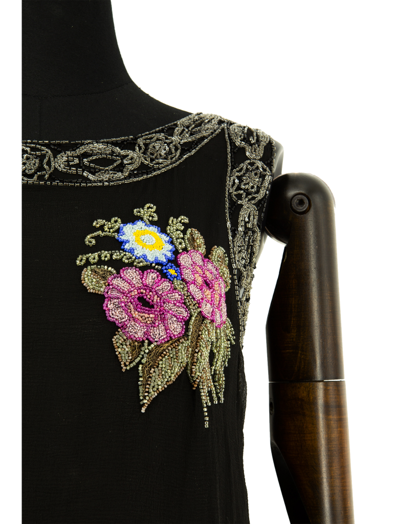 1920s Black Beaded Flapper Dress - De L'Époque