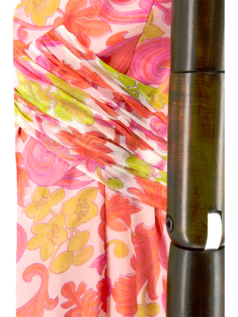 1960s Jean Allen London Psychedelic Floral Print Evening Dress - De L'Époque