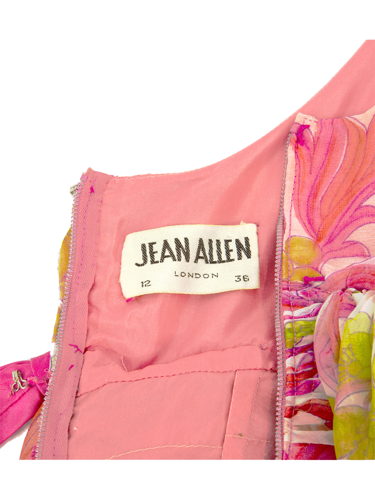 1960s Jean Allen London Psychedelic Floral Print Evening Dress - De L'Époque